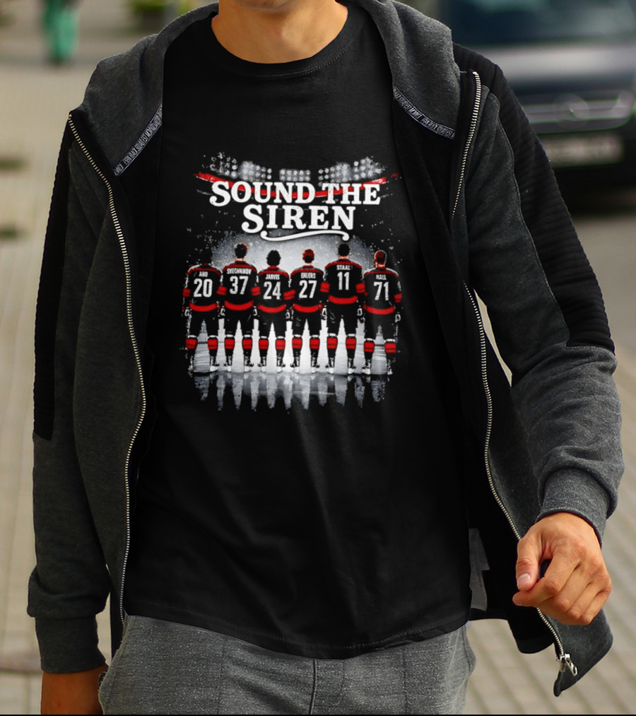 Carolina Hurricanes Sound The Siren Hockey Players Numbers 20 37 24 27 11 71 T-Shirt