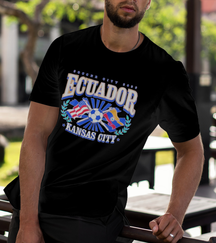 Ecuador Soccer City 2026 Kansas City Flags And Soccer Ball T-Shirt