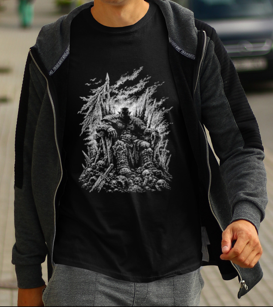 Orc Warlord On Stone Throne Gothic Metal Fantasy Intricate T-Shirt