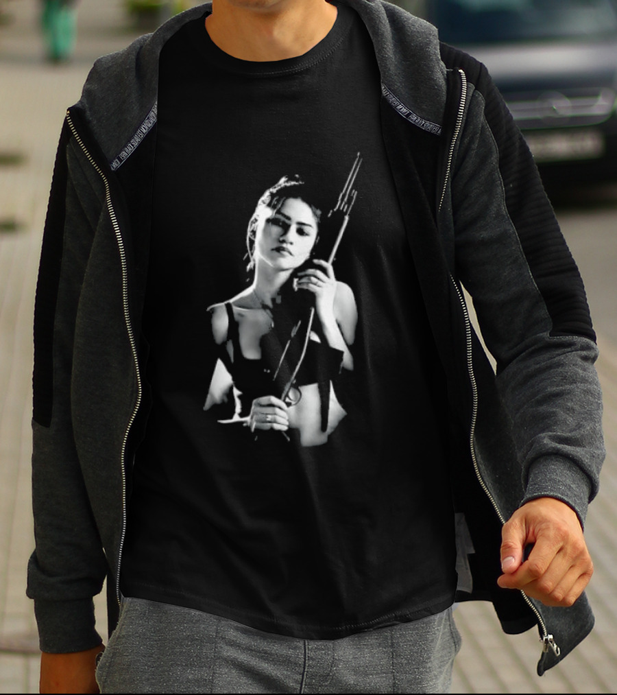 Euphoria Zendaya With Gun Monochrome T-Shirt
