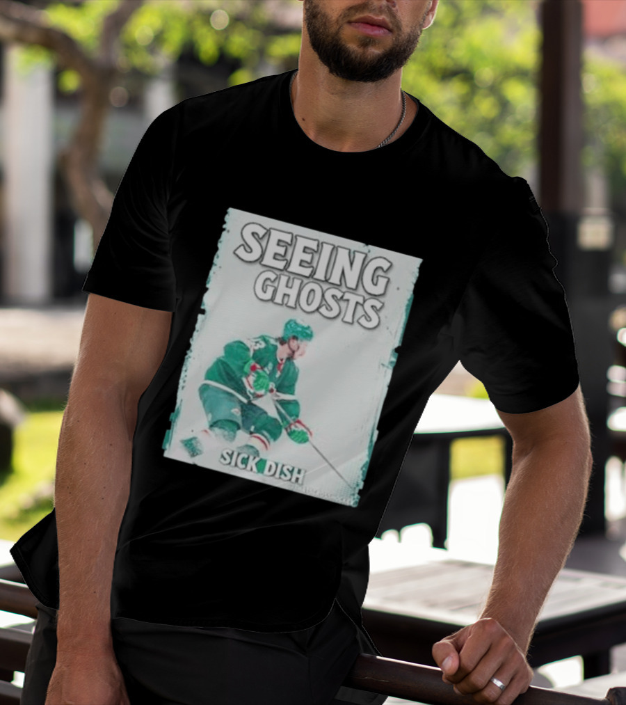 Seeing Ghosts Quinn Hughes Sick Dish Hockey T-Shirt