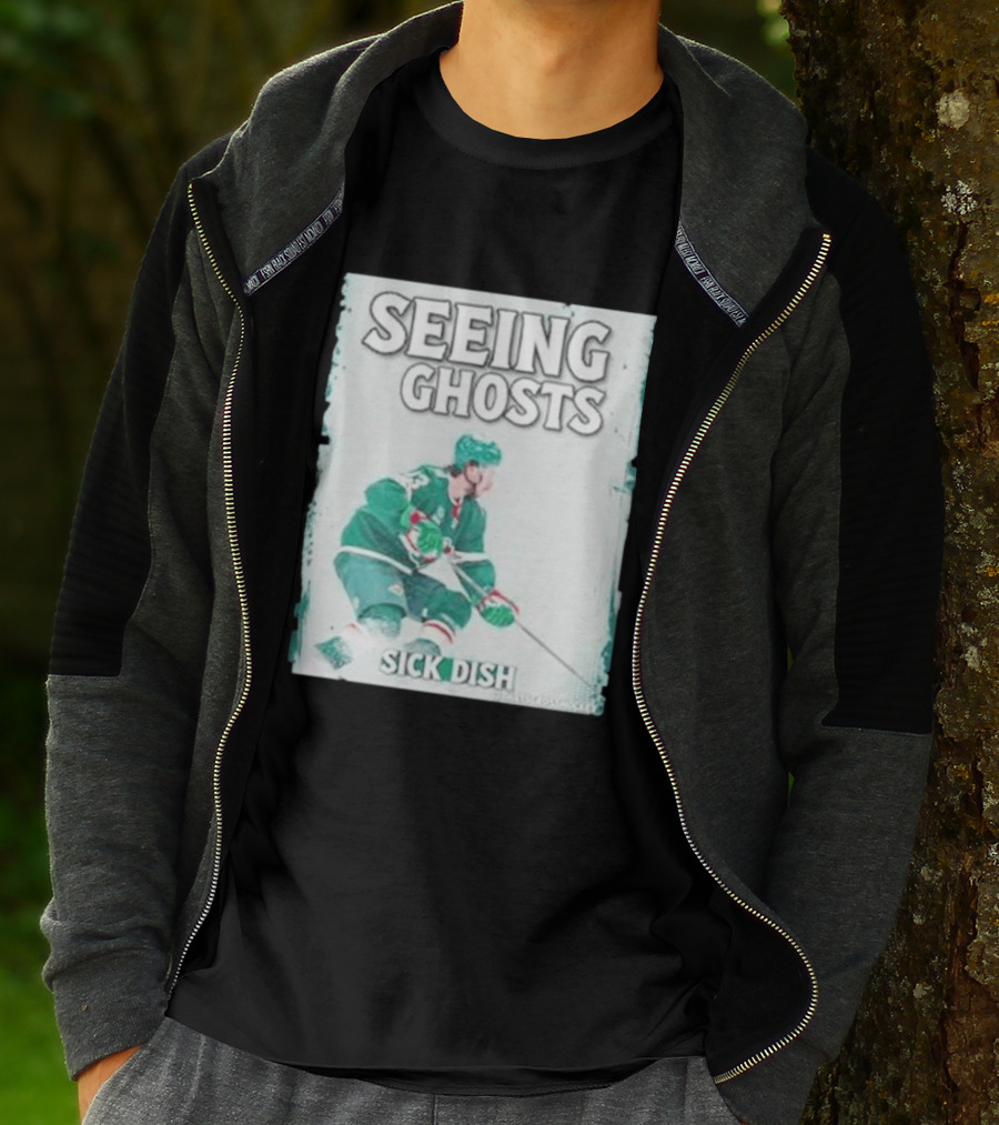 Seeing Ghosts Quinn Hughes Sick Dish Hockey T-Shirt