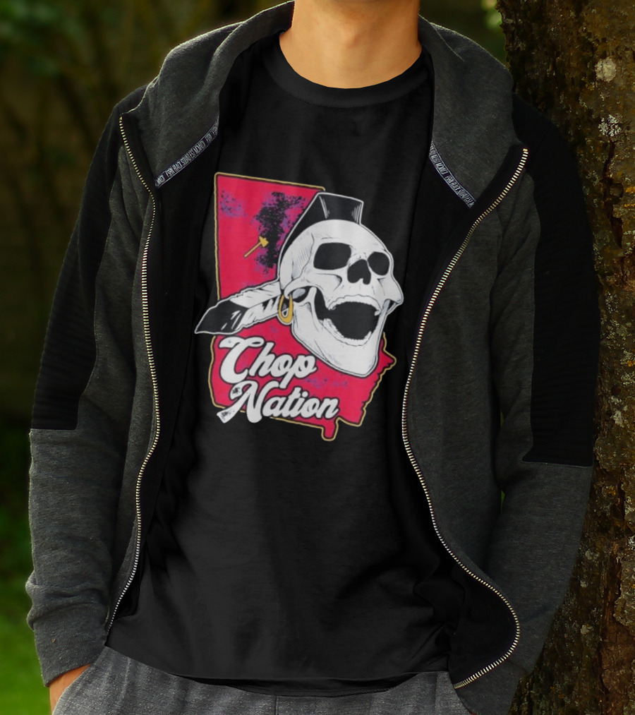 Atlanta Braves Chop Nation Skull Tomahawk Chop T-Shirt