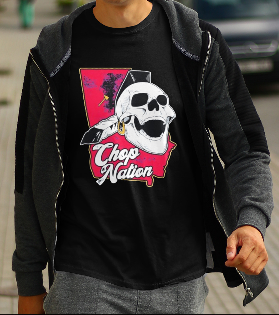 Atlanta Braves Chop Nation Skull Tomahawk Chop T-Shirt