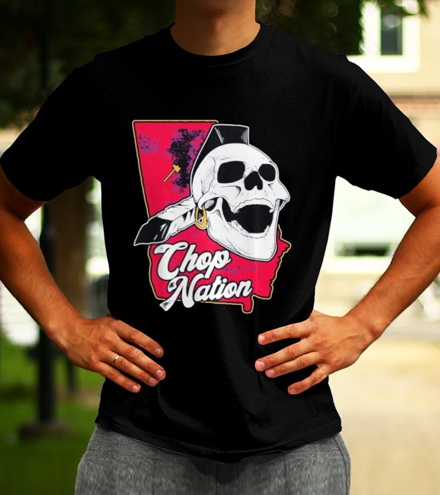 Atlanta Braves Chop Nation Skull Tomahawk Chop T-Shirt