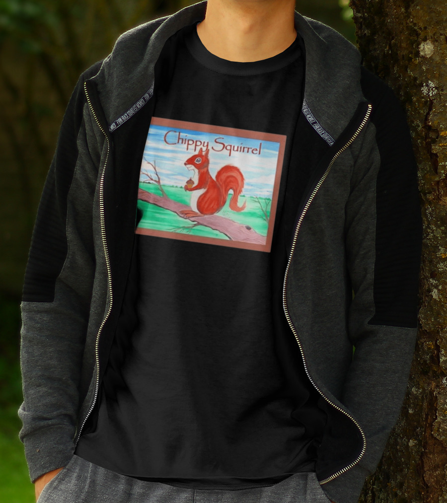 Chippy Squirrel Acorn On Tree Branch Nature Scene T-Shirt