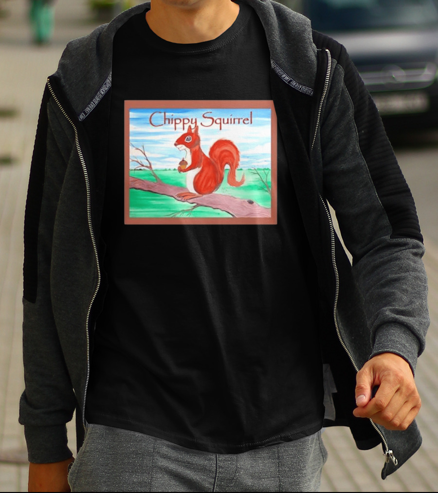 Chippy Squirrel Acorn On Tree Branch Nature Scene T-Shirt