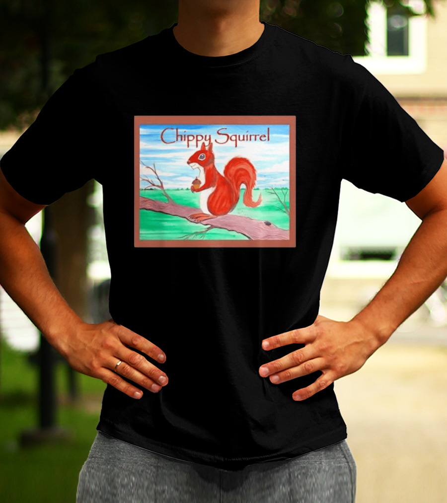 Chippy Squirrel Acorn On Tree Branch Nature Scene T-Shirt