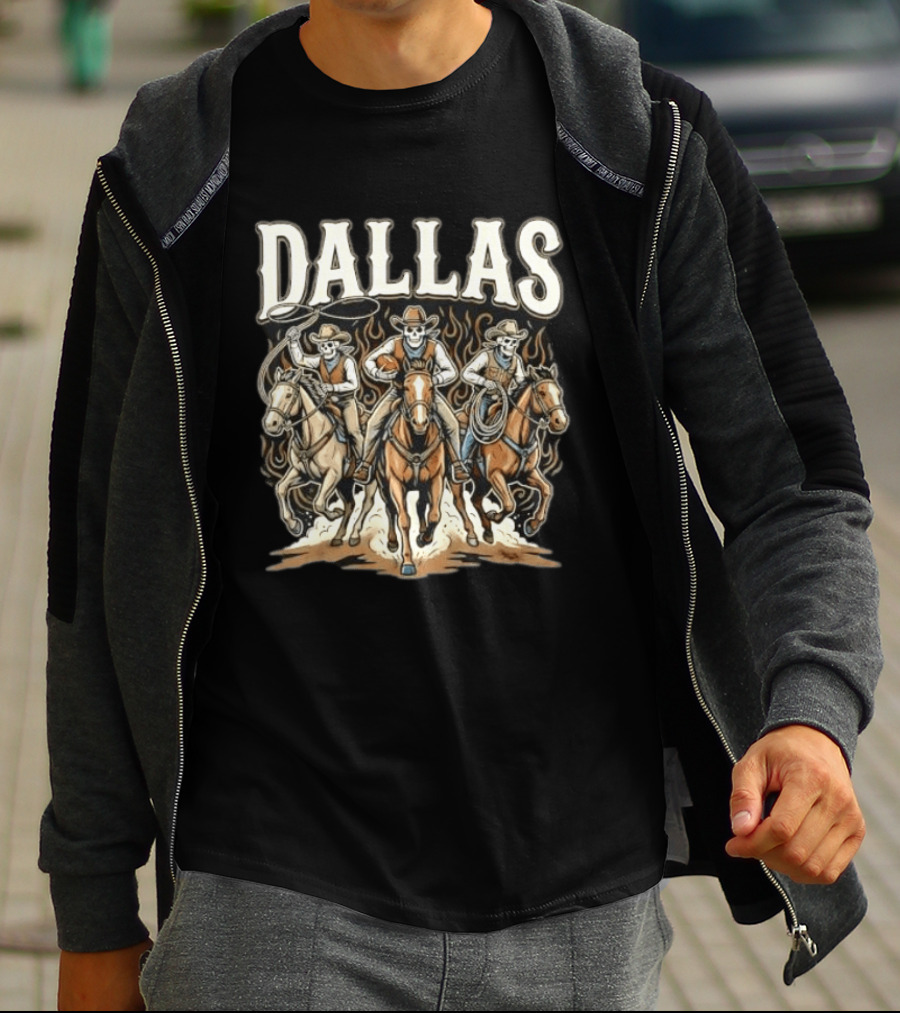 Dallas Cowboys Skeleton Rider Trio On Horses T-Shirt