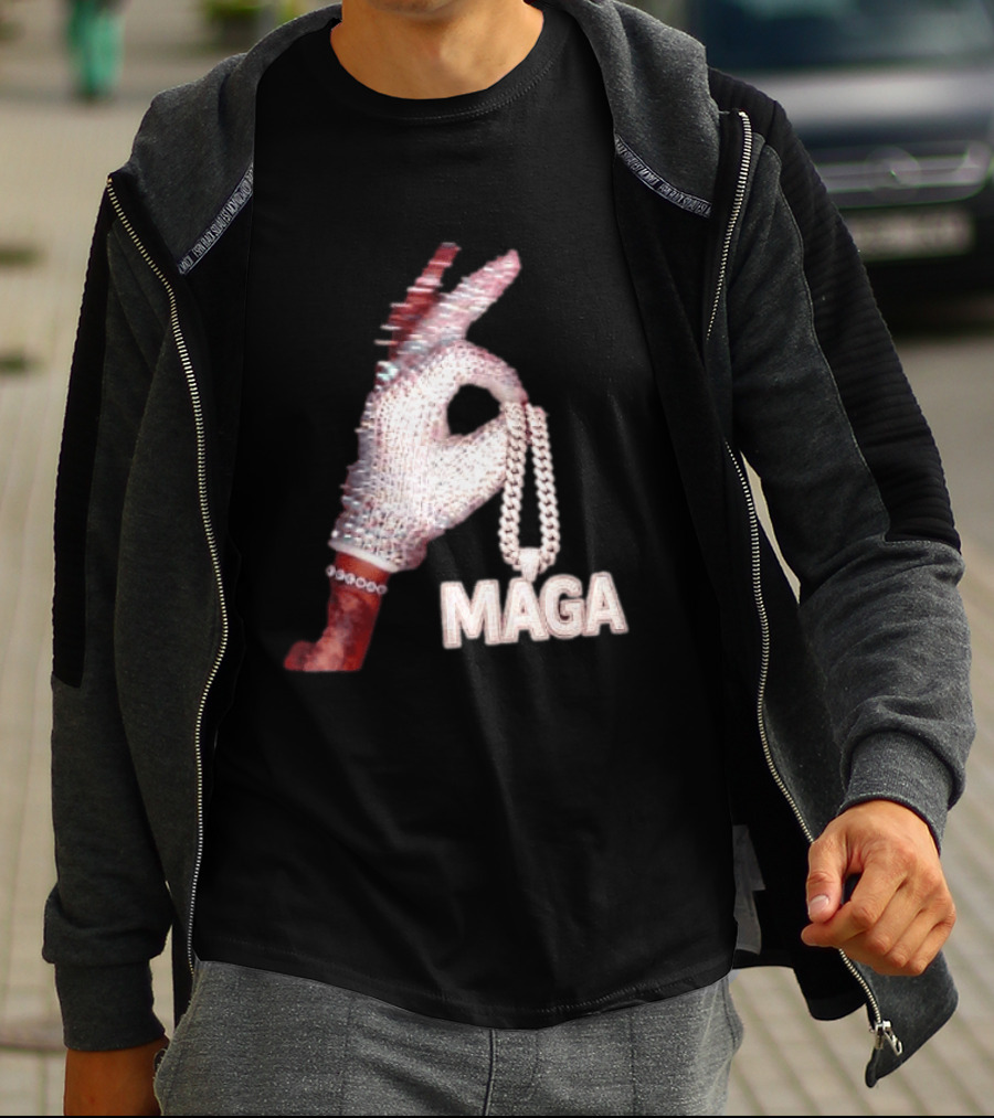 MAGA Iceman Hand Gesture With Diamond Encrusted Jewelry T-Shirt