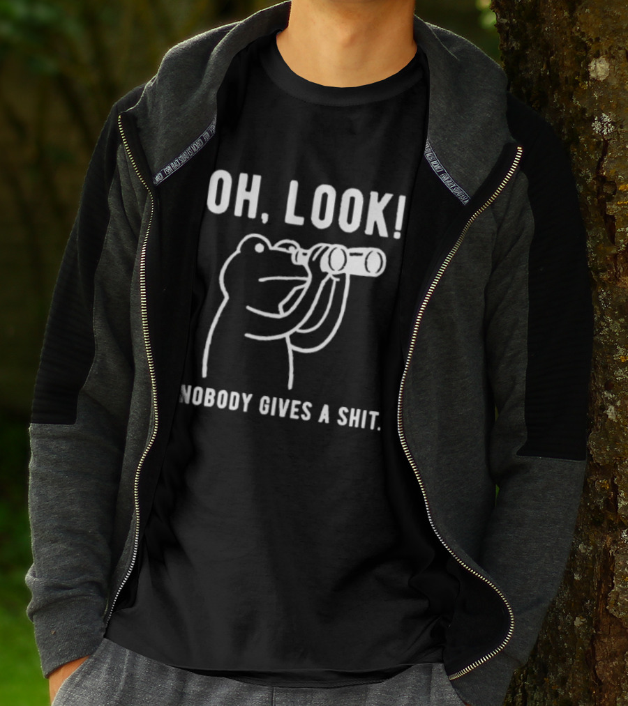 Oh Look Nobody Gives A Shit Indifferent Frog With Binoculars T-Shirt
