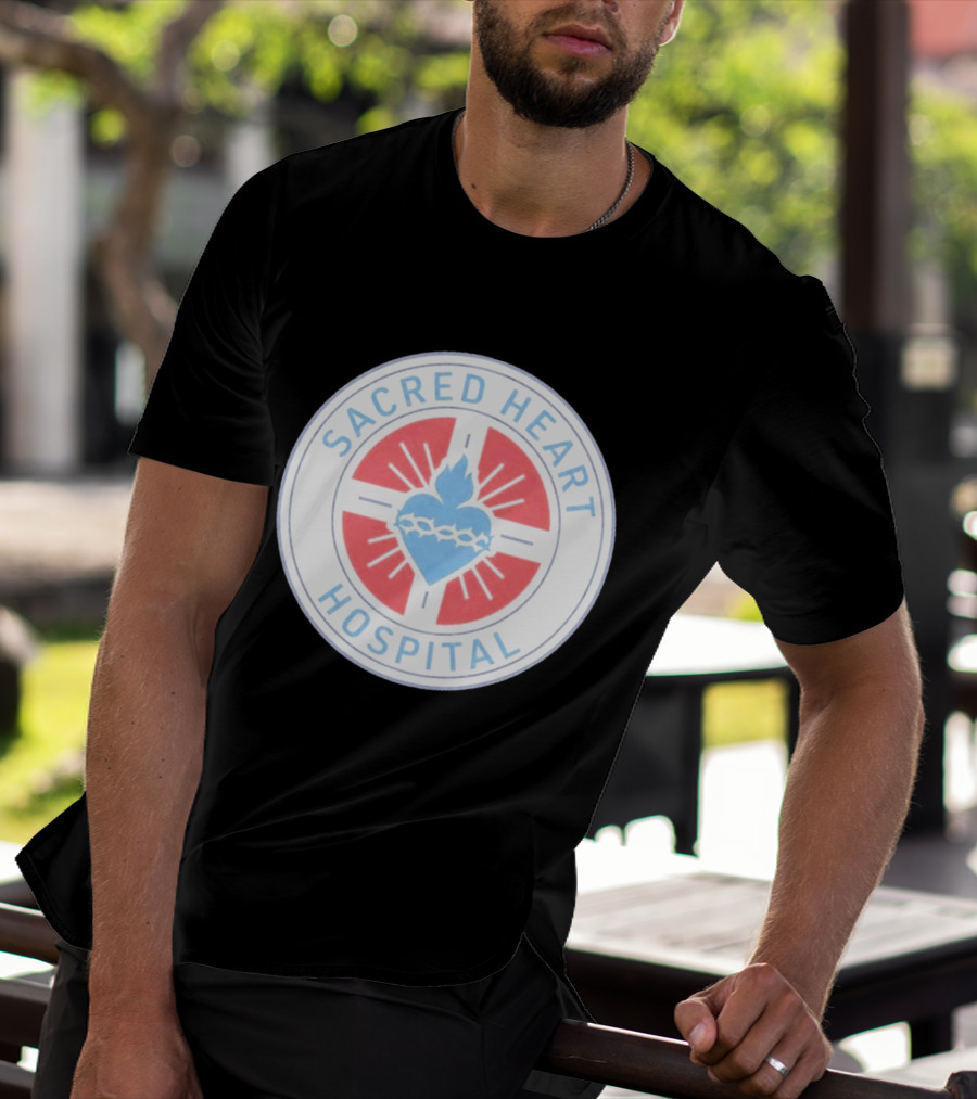 Sacred Heart Hospital Emblem With Blue And Red Heart T-Shirt