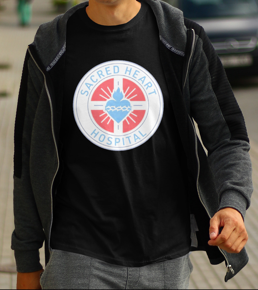 Sacred Heart Hospital Emblem With Blue And Red Heart T-Shirt