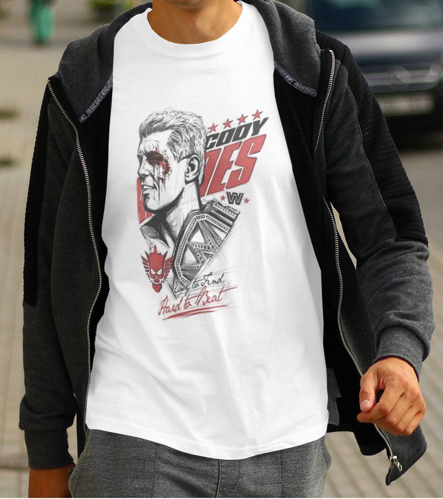 Cody Rhodes Easy To Find Hard To Beat Wrestling Legend Bold Red Text Star Motif T-Shirt