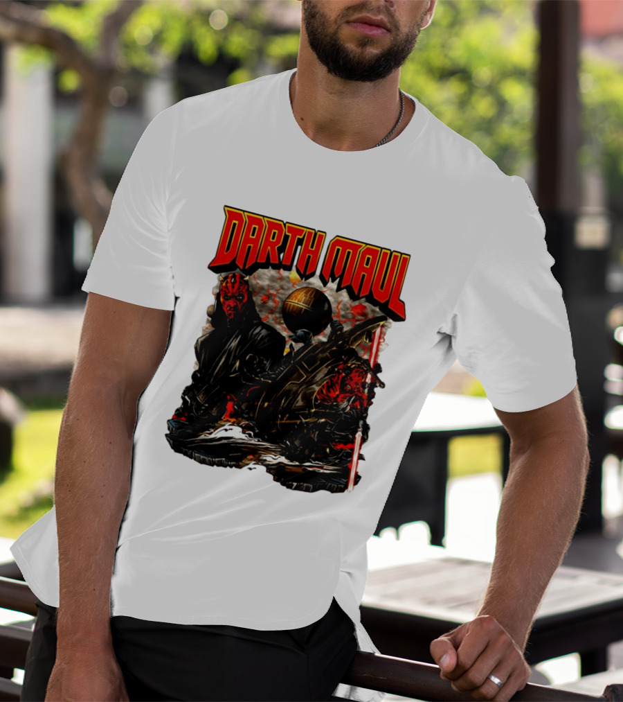 Darth Maul Star Wars Sith Warrior Battle Scene With Lightsaber And The Death Star T-Shirt