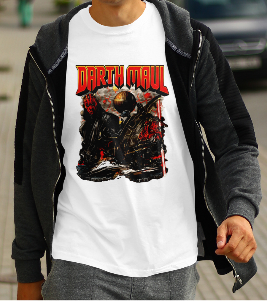 Darth Maul Star Wars Sith Warrior Battle Scene With Lightsaber And The Death Star T-Shirt
