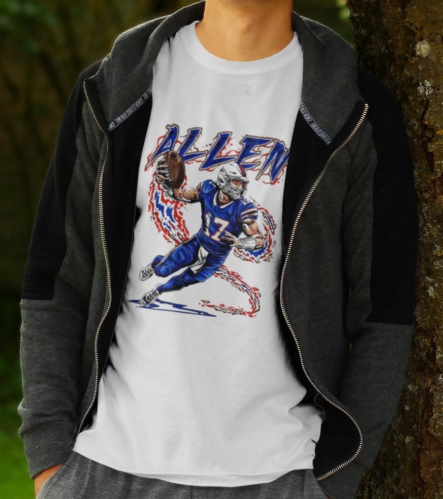 Josh Allen 17 Football Action Lightning Bolt T-Shirt