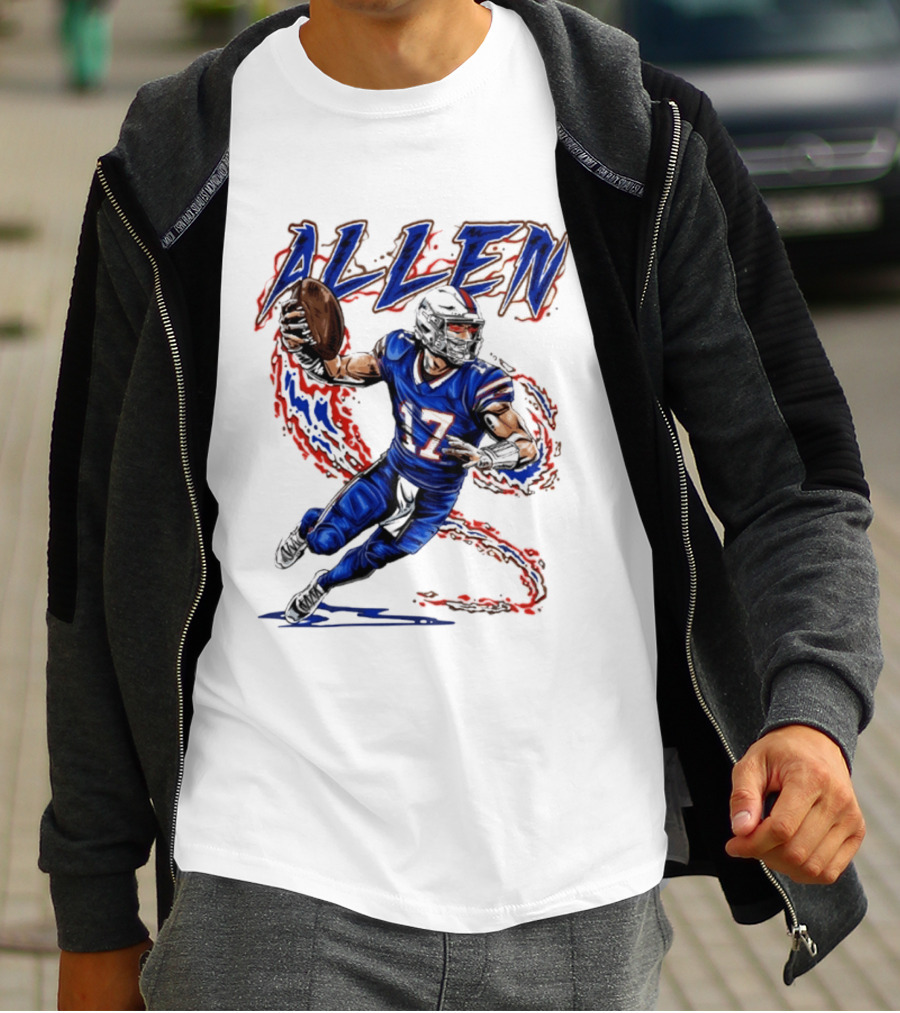 Josh Allen 17 Football Action Lightning Bolt T-Shirt