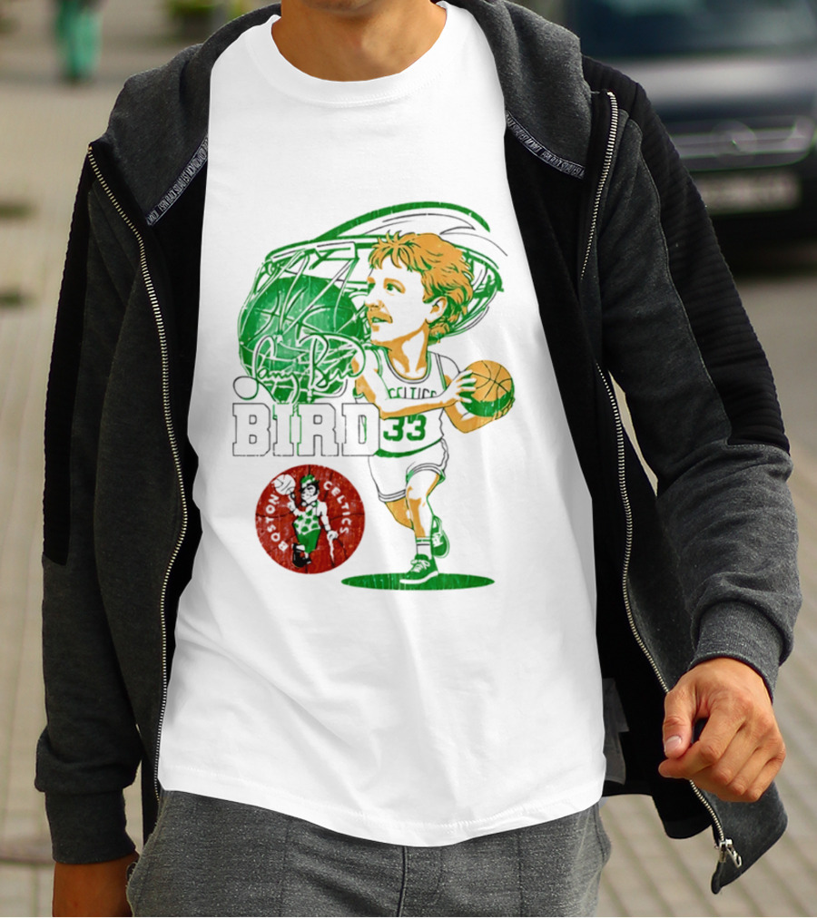 Boston Celtics Larry Bird Caricature NBA Legend 33 Basketball T-Shirt