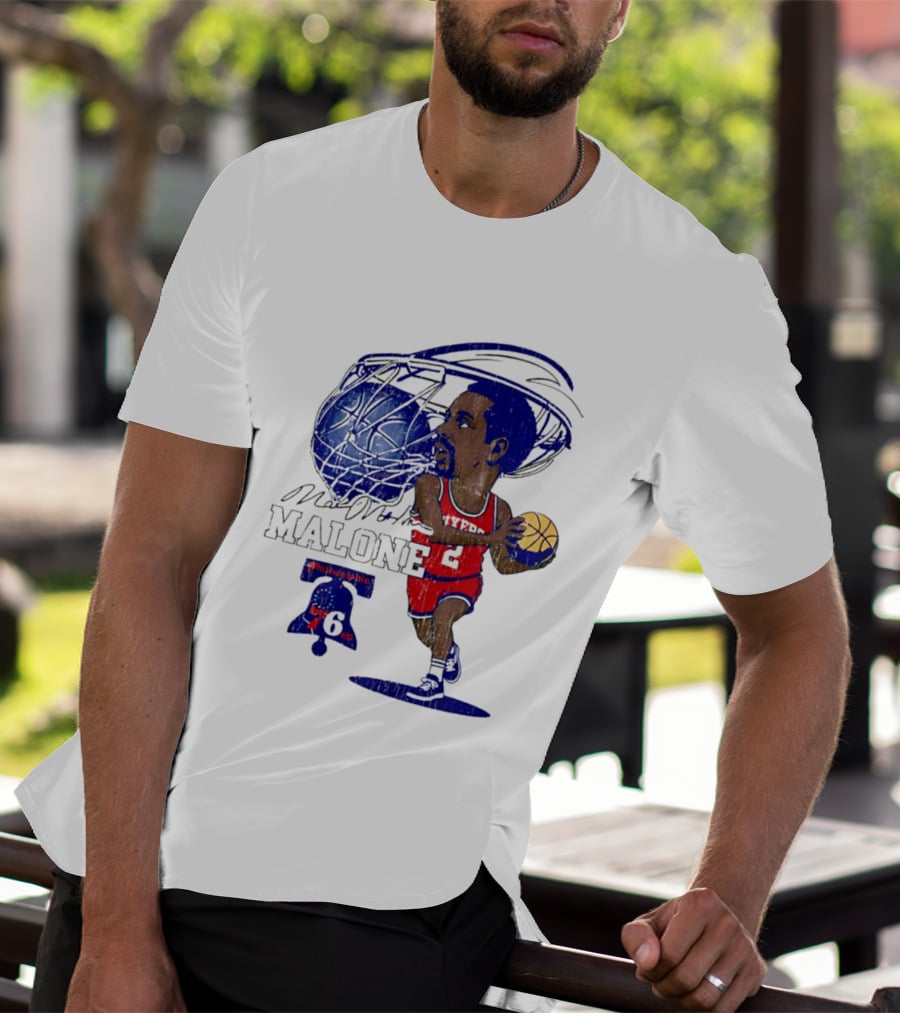 Moses Malone Philadelphia 76ers Basketball Caricature T-Shirt