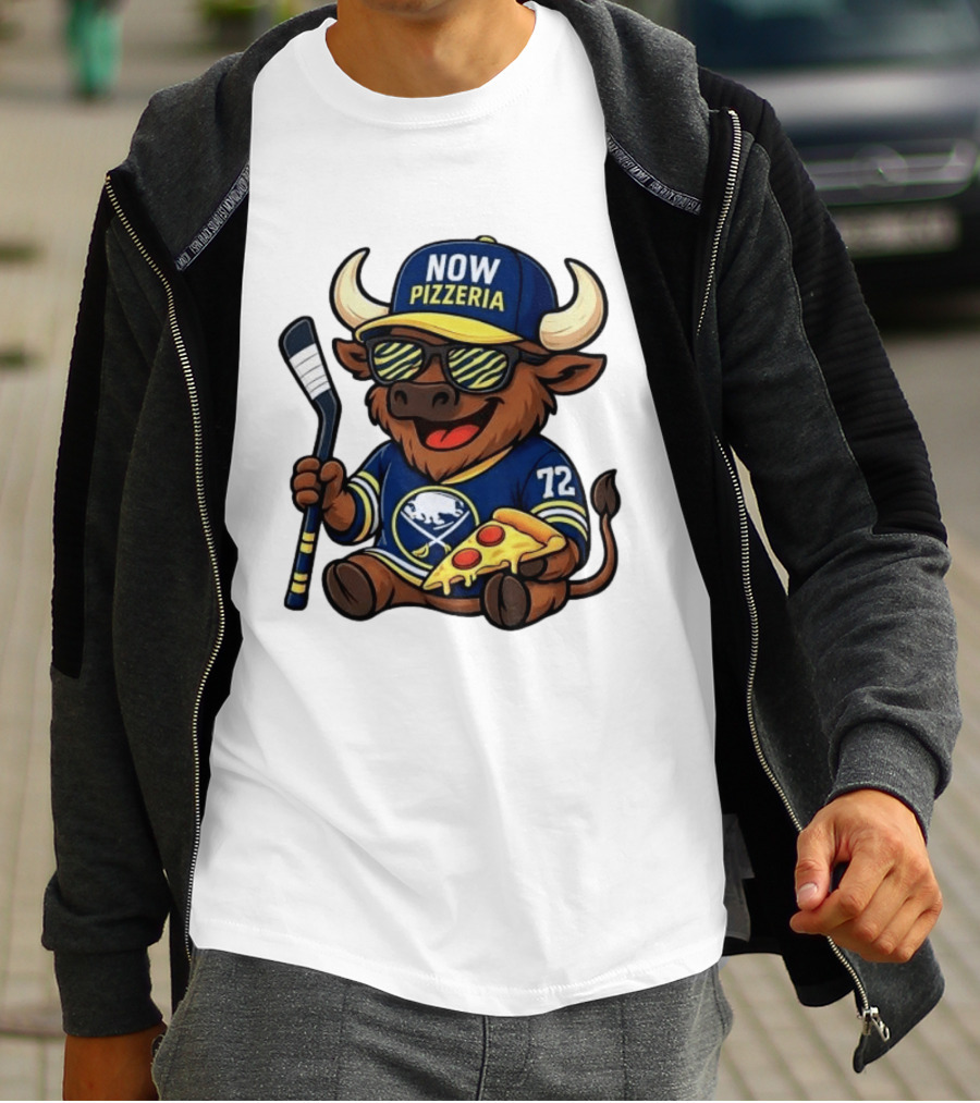Tage Thompson Now Pizzeria Pizza Buffalo Sabres Hockey Bull Character 72 T-Shirt