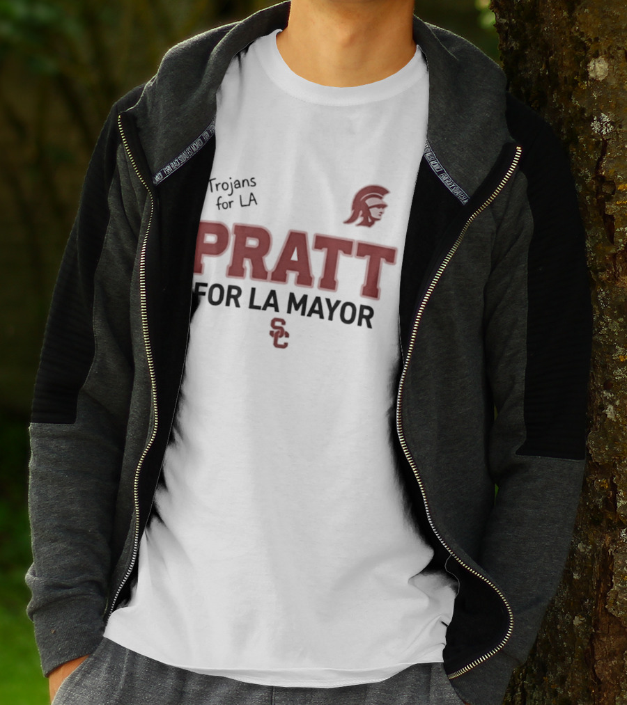 Trojans For LA Pratt For LA Mayor Campaign With Trojan Helmet T-Shirt