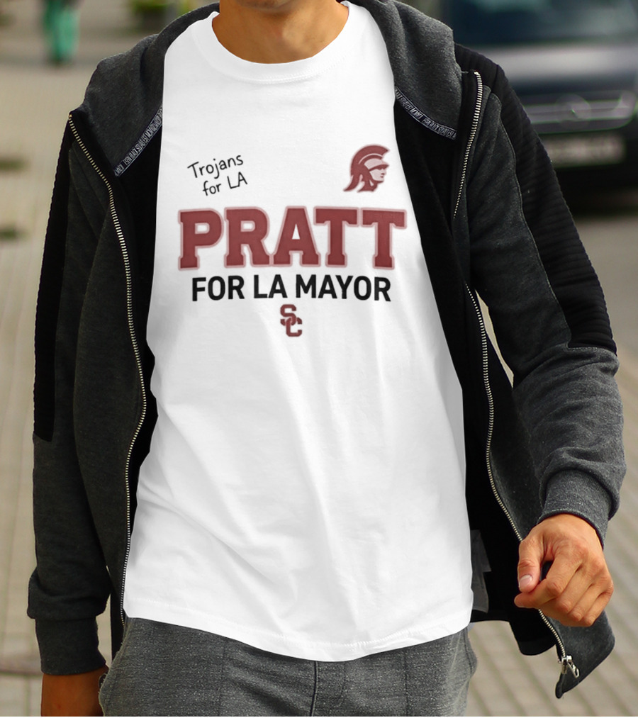 Trojans For LA Pratt For LA Mayor Campaign With Trojan Helmet T-Shirt