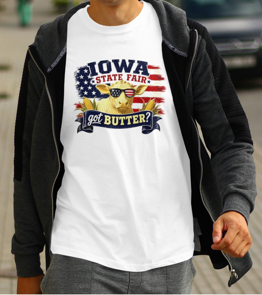 Iowa State Fair Cow Got Butter Corn American Flag T-Shirt