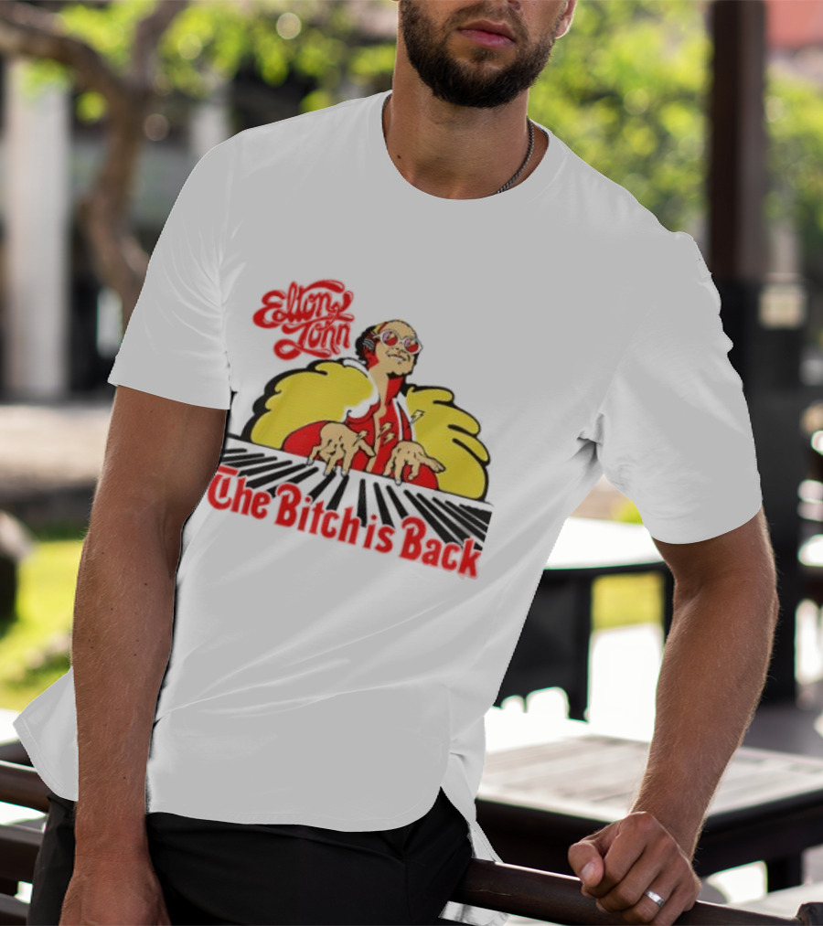 Elton John The Bitch Is Back Burst Yellow And Red T-Shirt