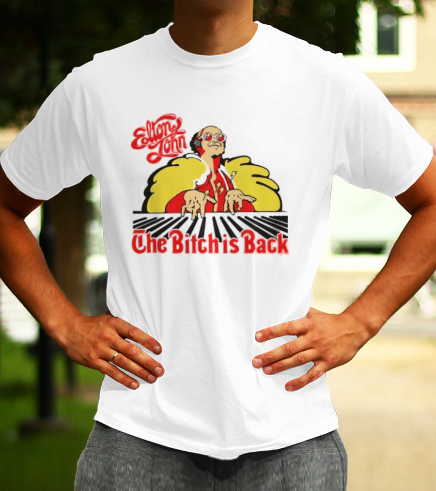 Elton John The Bitch Is Back Burst Yellow And Red T-Shirt