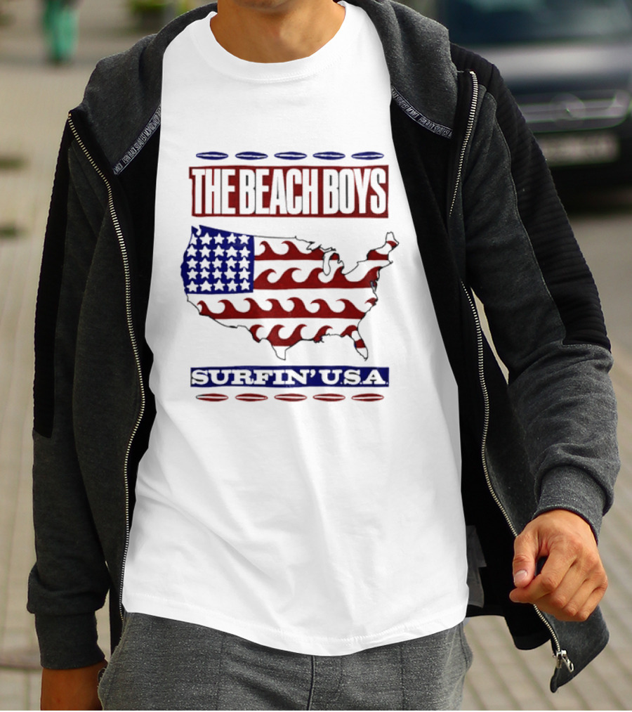 The Beach Boys Surfin' USA American Flag Waves Map T-Shirt