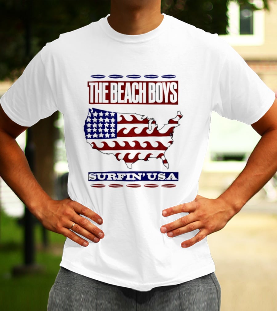 The Beach Boys Surfin' USA American Flag Waves Map T-Shirt