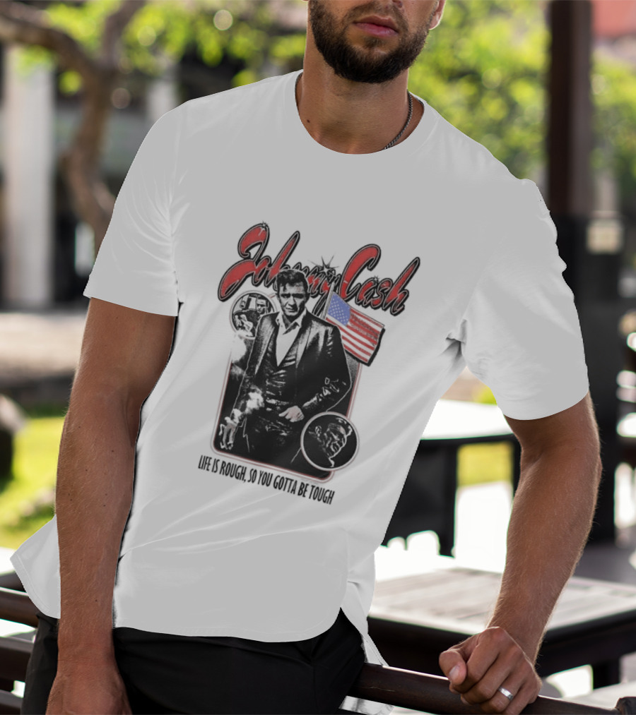 Johnny Cash Life Is Rough So You Gotta Be Tough 1956 Tour USA Flag T-Shirt