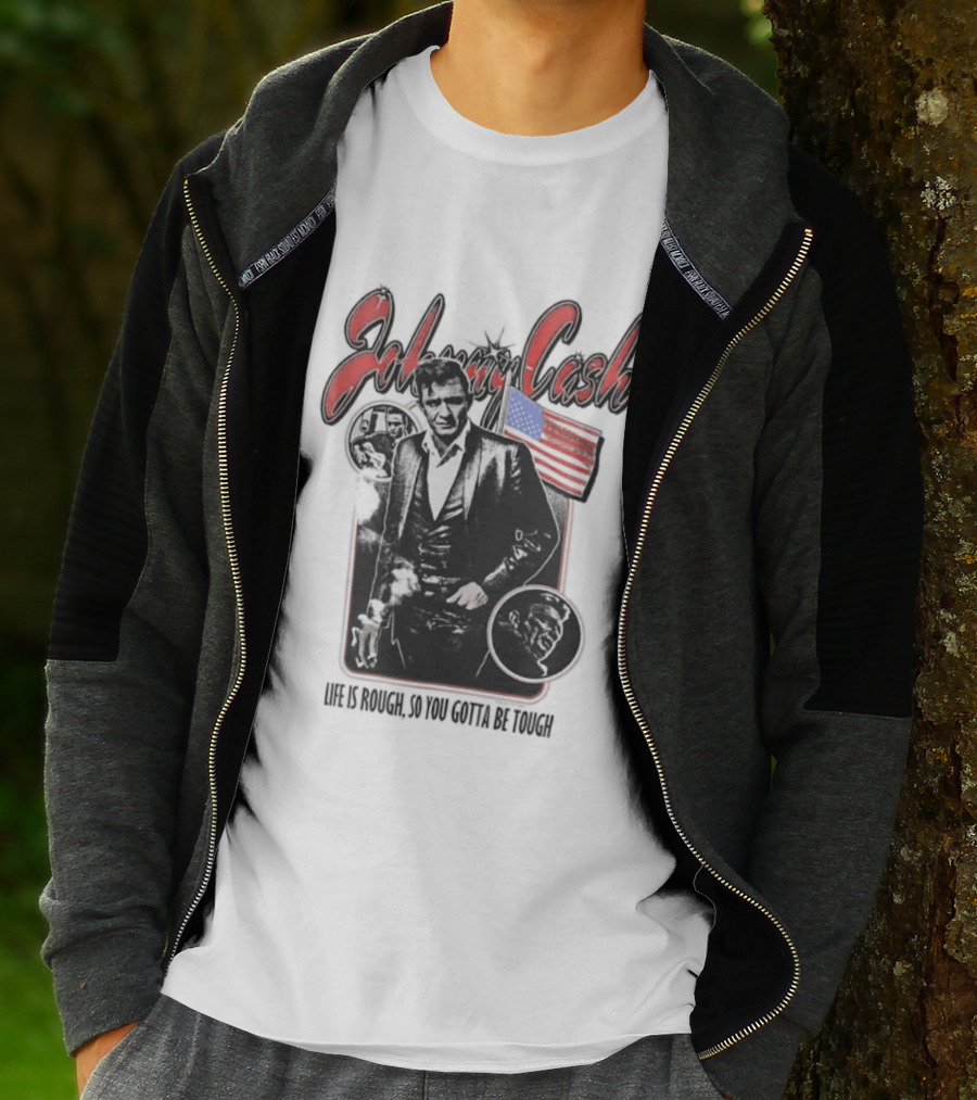 Johnny Cash Life Is Rough So You Gotta Be Tough 1956 Tour USA Flag T-Shirt