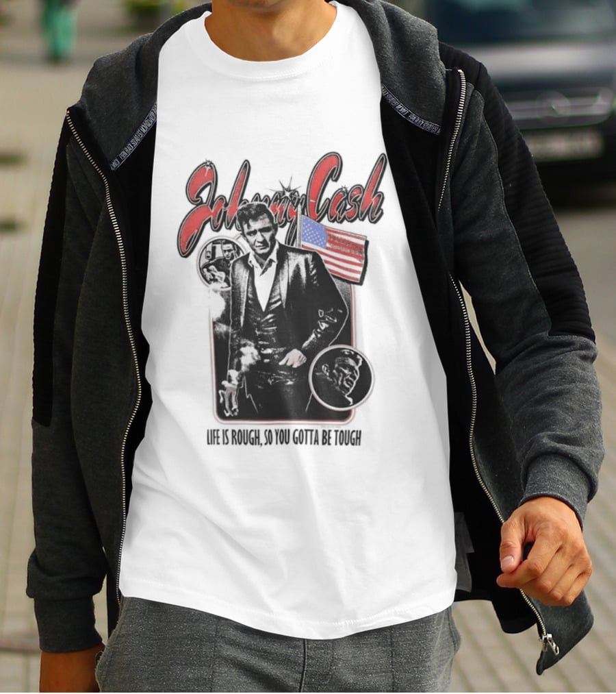 Johnny Cash Life Is Rough So You Gotta Be Tough 1956 Tour USA Flag T-Shirt