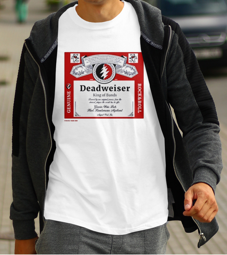 Deadweiser Grateful Dead King Of Bands Rock And Roll Label Genuine Tie Dye Spiral Lightning Bolt T-Shirt