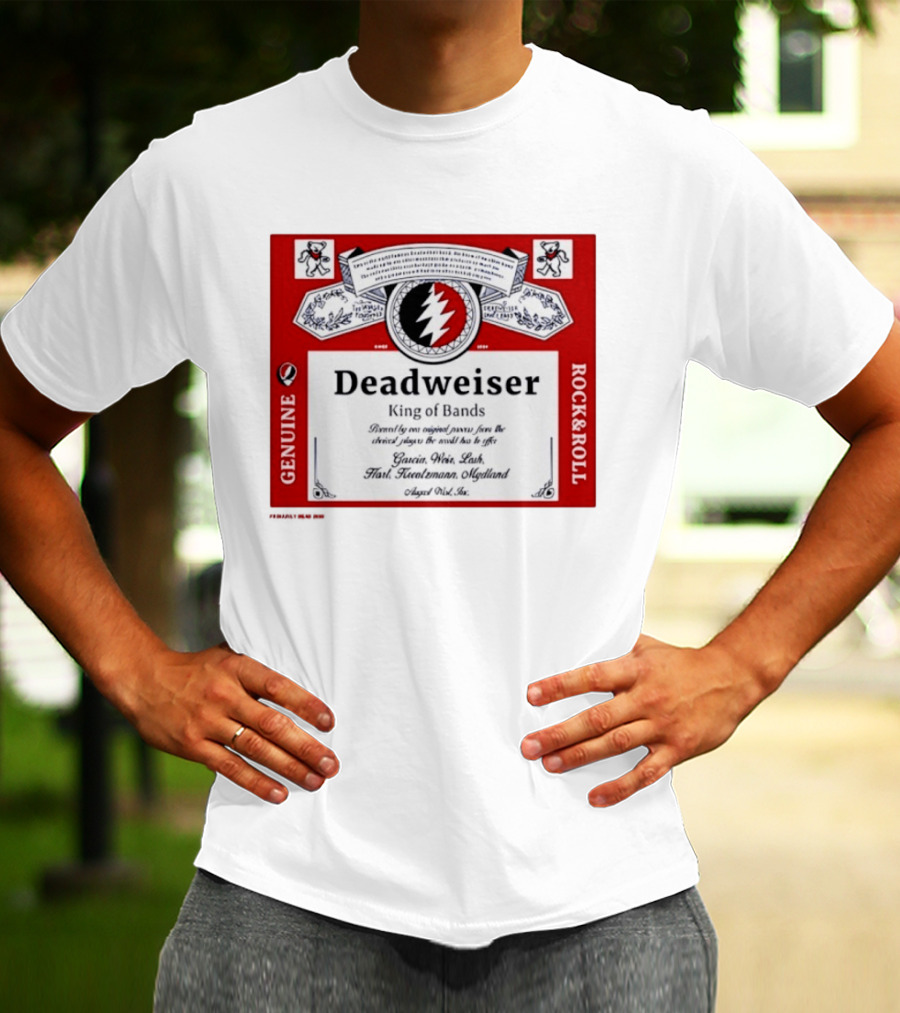 Deadweiser Grateful Dead King Of Bands Rock And Roll Label Genuine Tie Dye Spiral Lightning Bolt T-Shirt