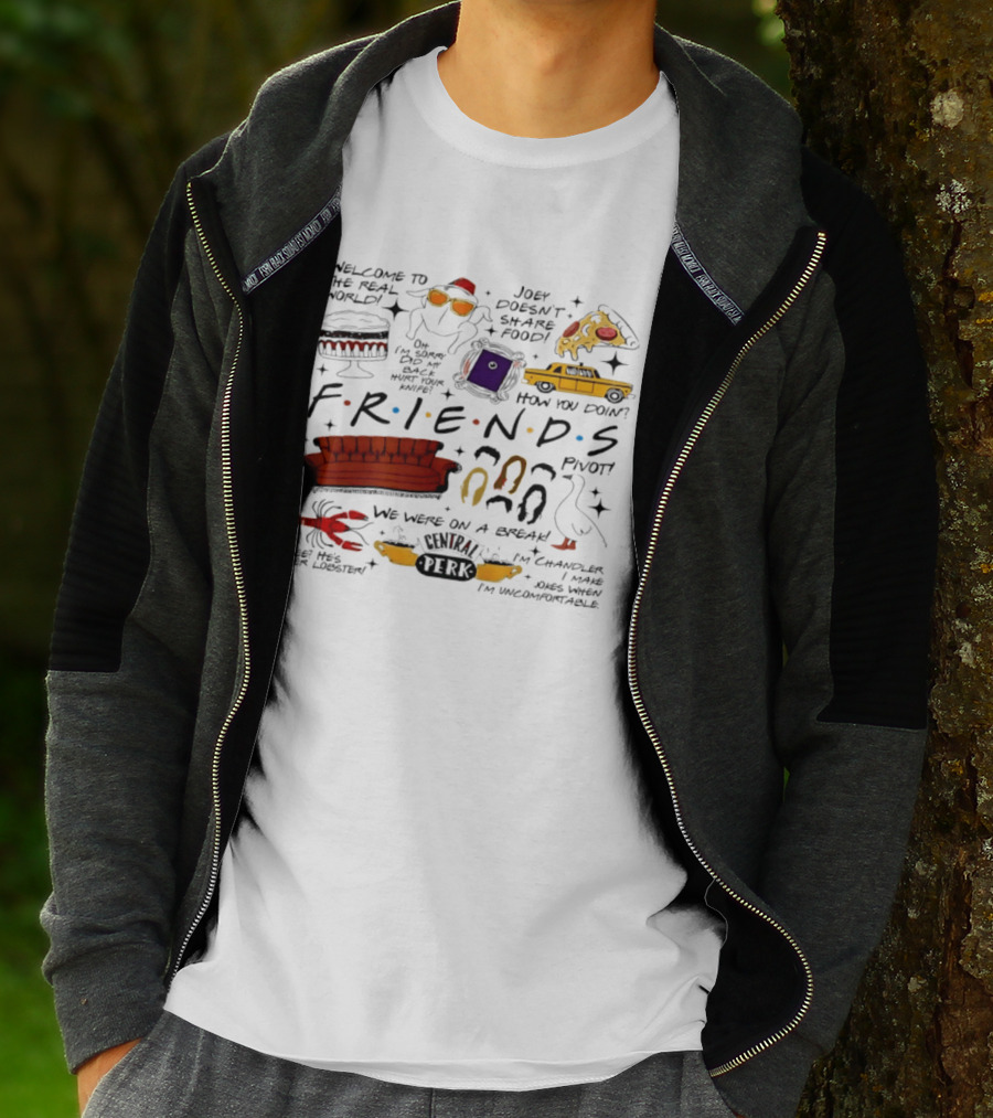 Friends TV Show Quotes Couch Pizza Taxi Pivot Lobster T-Shirt