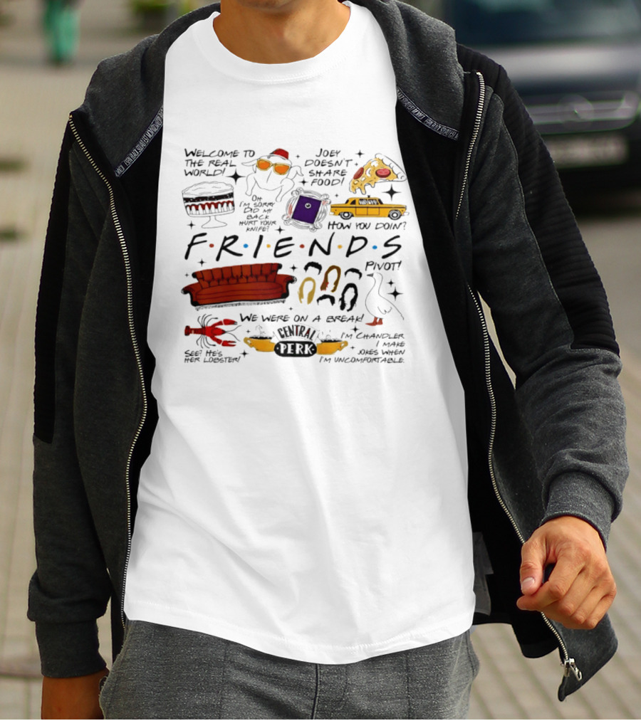 Friends TV Show Quotes Couch Pizza Taxi Pivot Lobster T-Shirt
