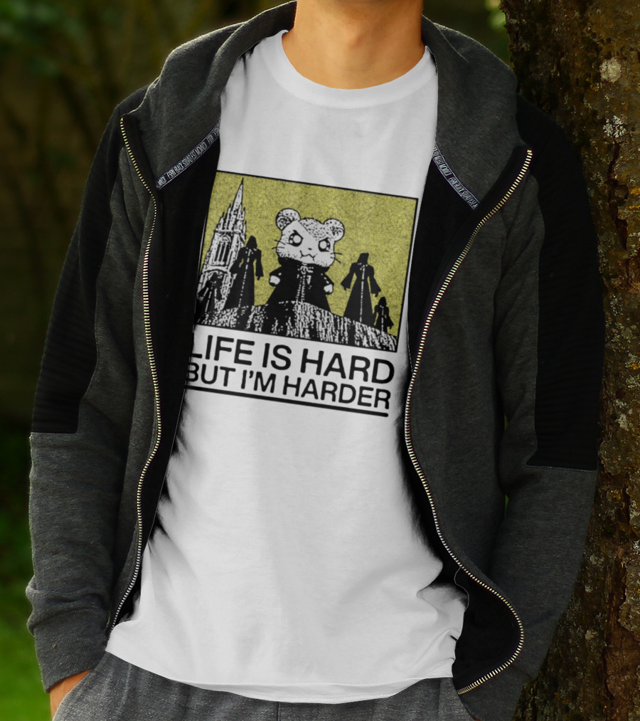 Hamtaro Life Is Hard But I'm Harder Gothic Style Tower And Figures T-Shirt