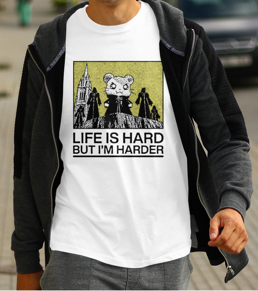 Hamtaro Life Is Hard But I'm Harder Gothic Style Tower And Figures T-Shirt