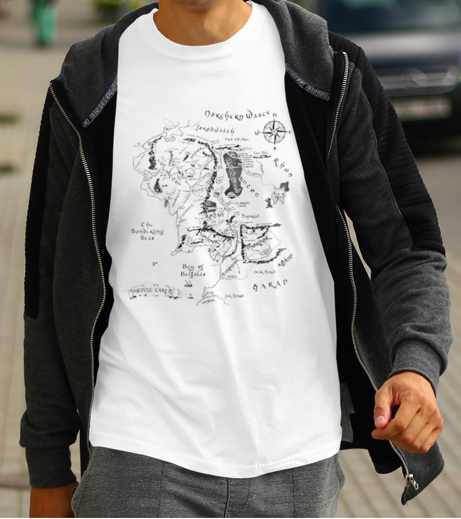 Middle Earth Map Lord Of The Rings Print With Rohan Gondor And Mordor Locations T-Shirt
