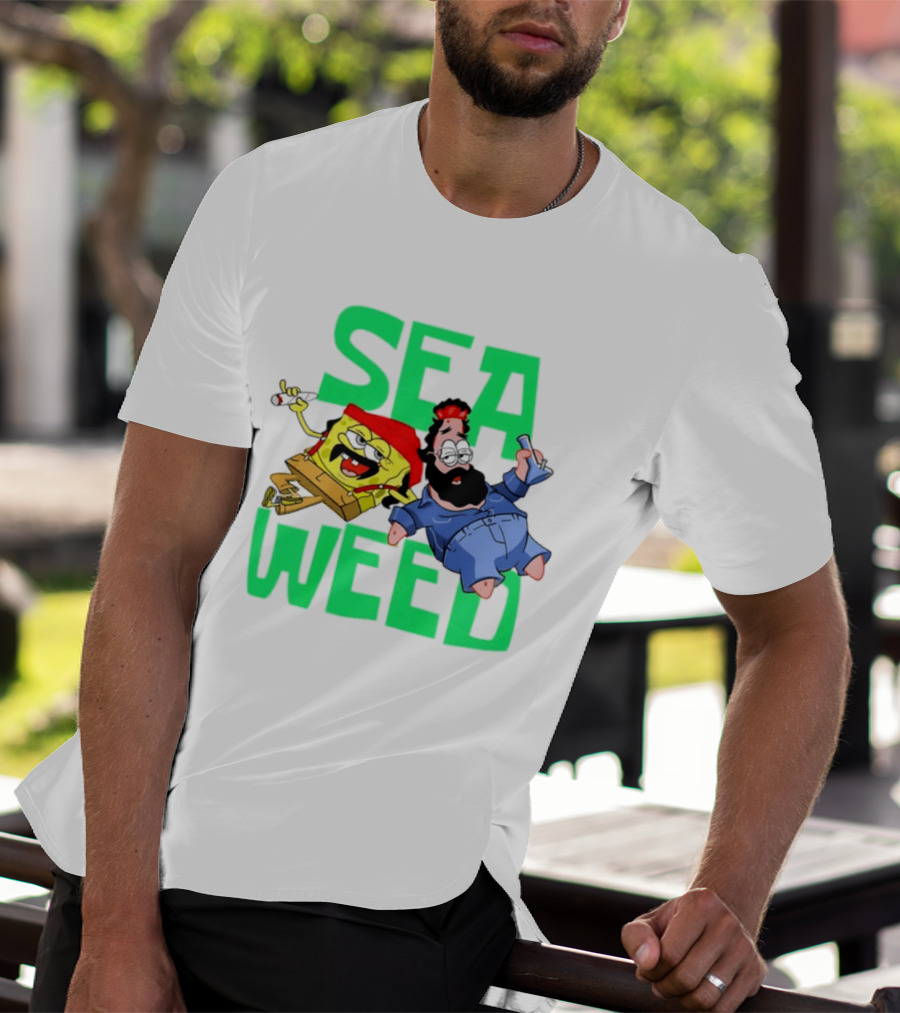 Sea Weed Sponge And Bearded Duo Cartoon Characters T-Shirt
