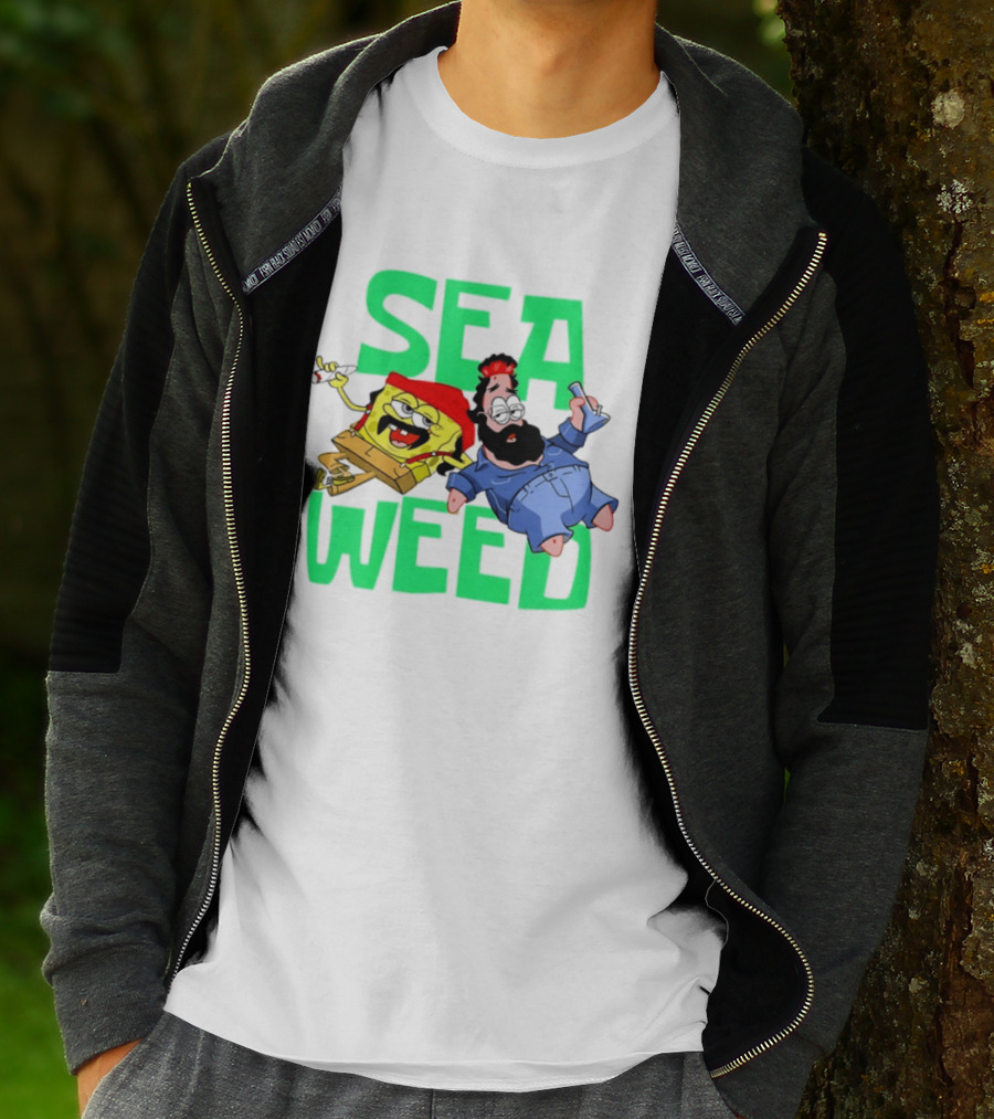 Sea Weed Sponge And Bearded Duo Cartoon Characters T-Shirt