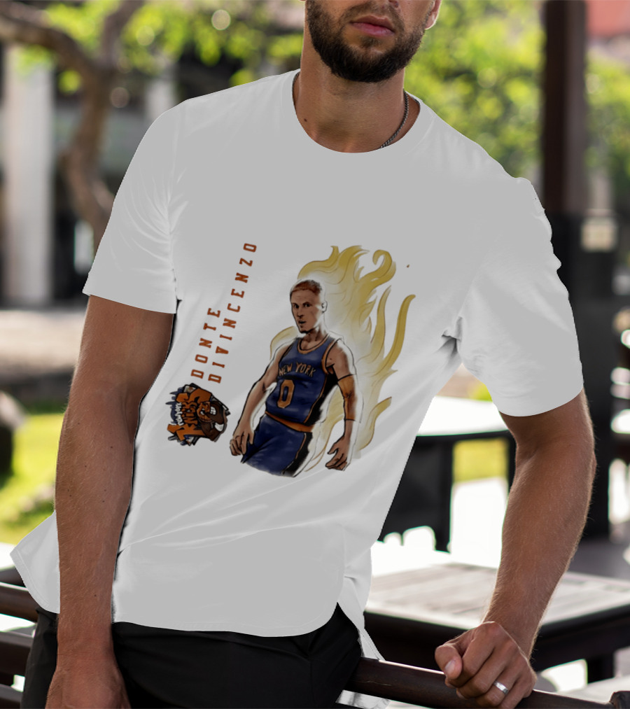 Donte DiVincenzo New York Knicks Flaming Basketball Inferno T-Shirt