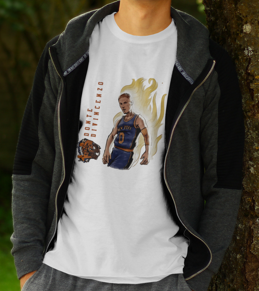 Donte DiVincenzo New York Knicks Flaming Basketball Inferno T-Shirt