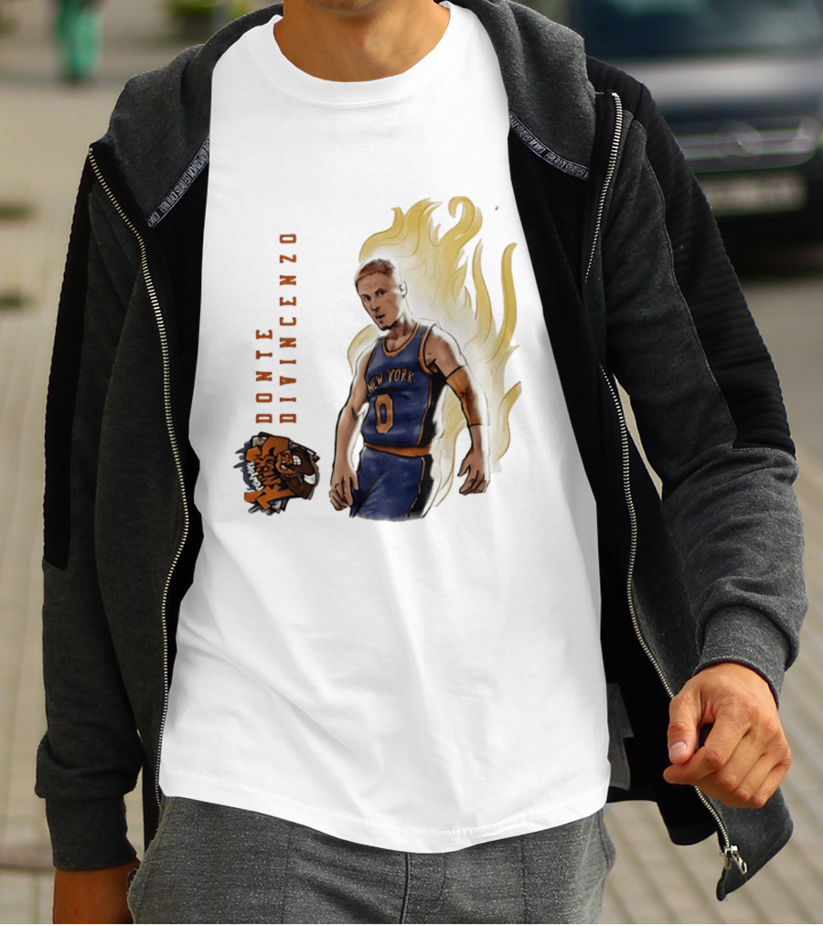 Donte DiVincenzo New York Knicks Flaming Basketball Inferno T-Shirt