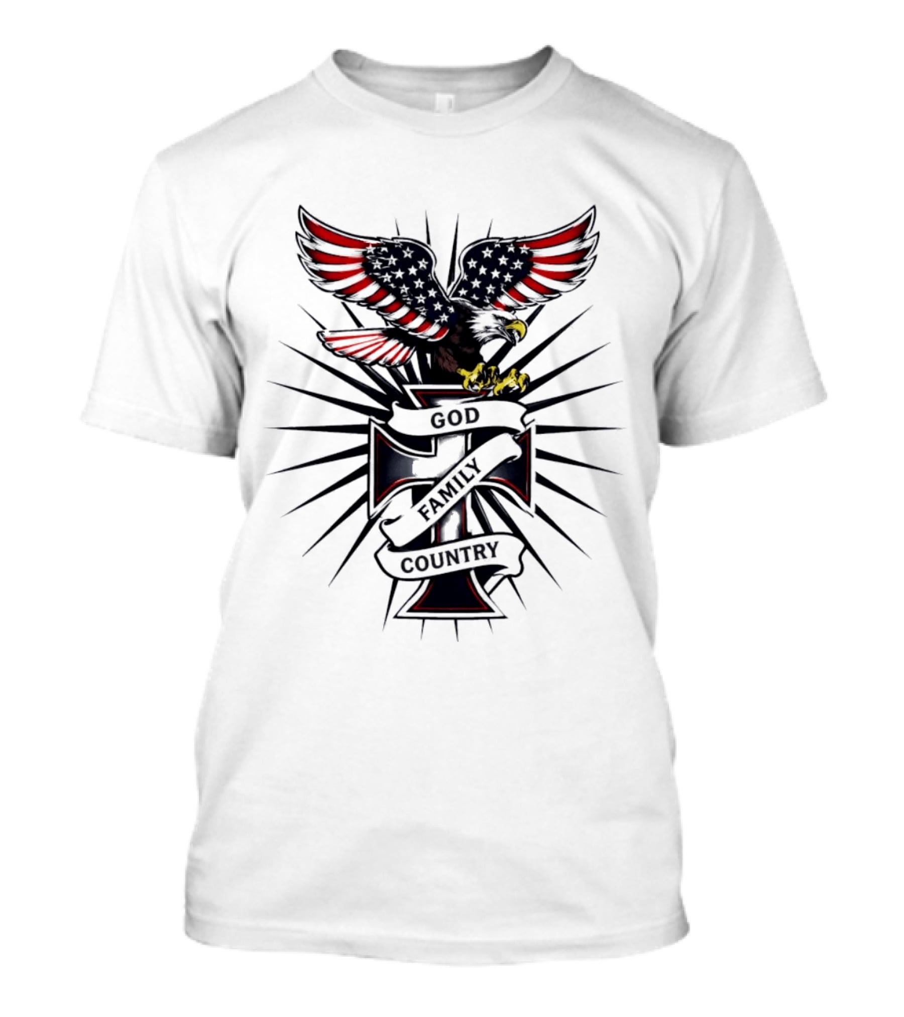 Eagle With American Flag Wings And Cross God Family Country T-Shirt