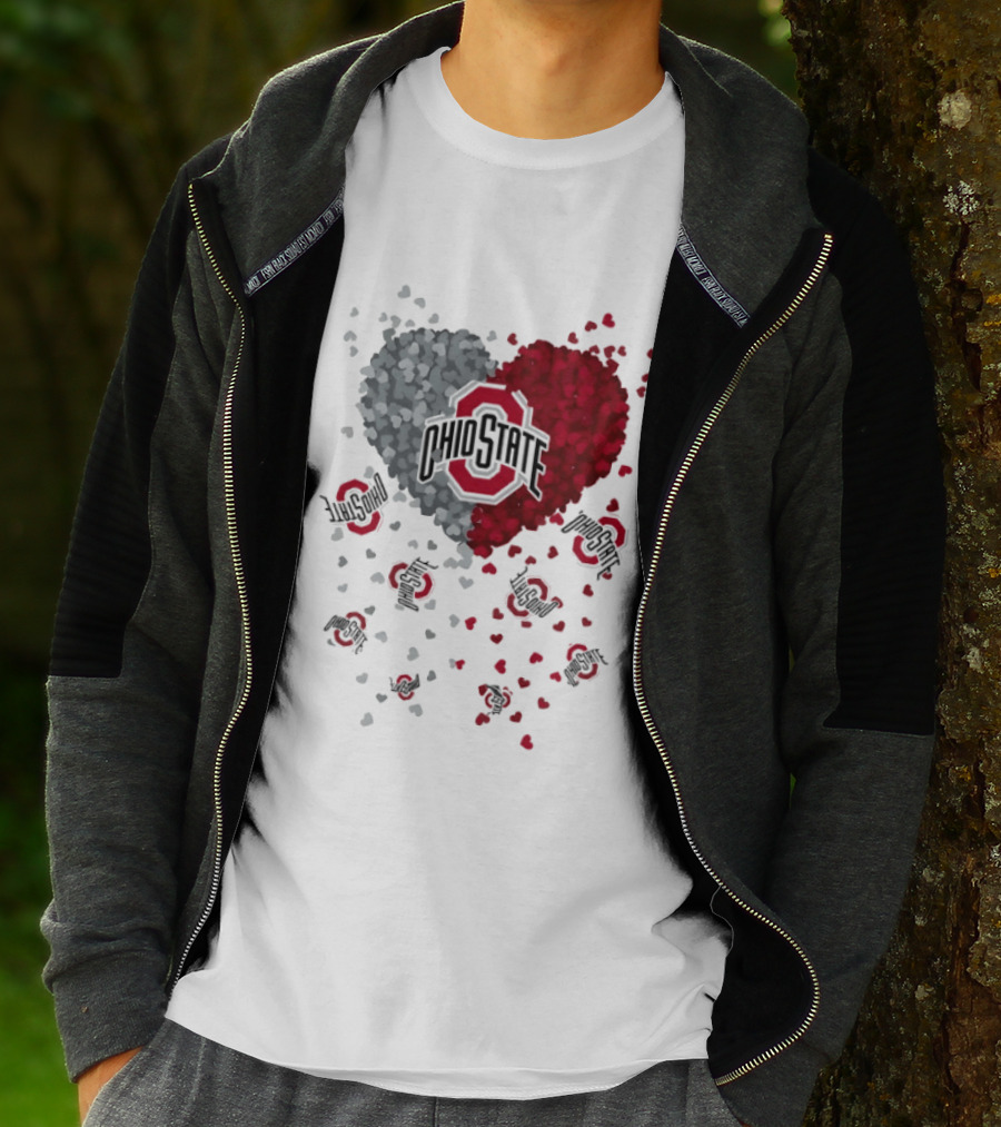 Heart Of Ohio State Buckeyes Football 2026 Red And Gray Hearts With Buckeye Logos T-Shirt