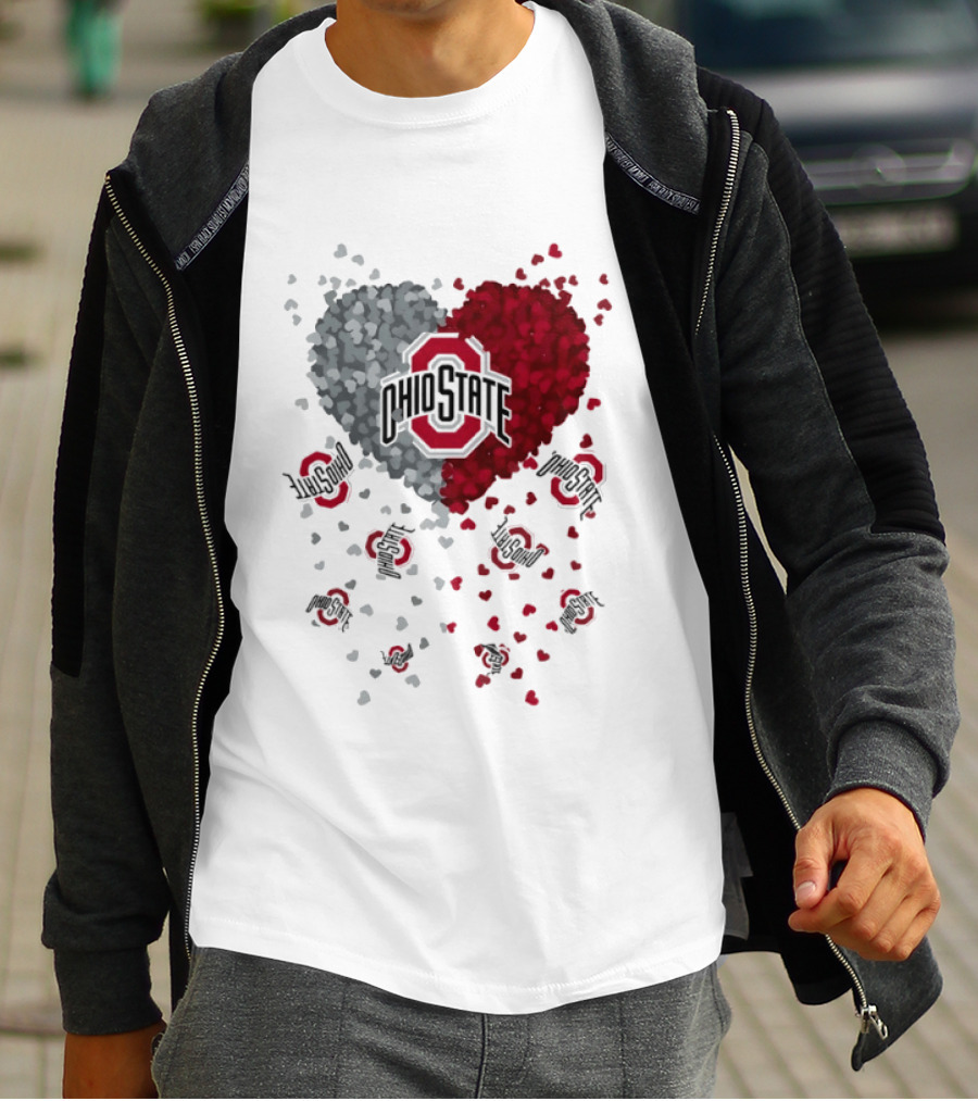 Heart Of Ohio State Buckeyes Football 2026 Red And Gray Hearts With Buckeye Logos T-Shirt